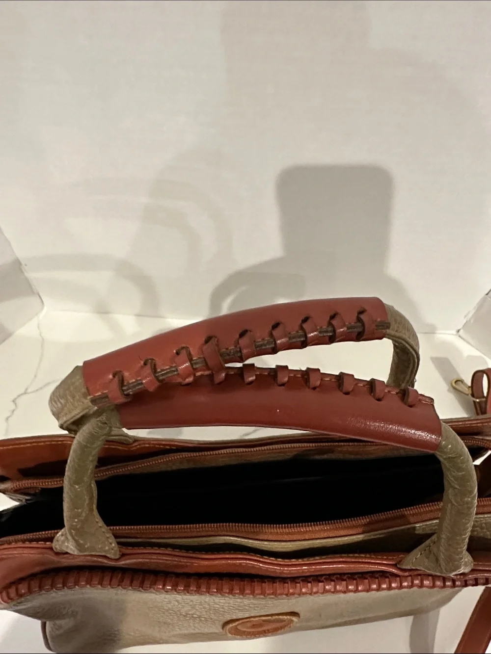Dooney & Bourke Tan and Rust Two-Tone Leather Satchel